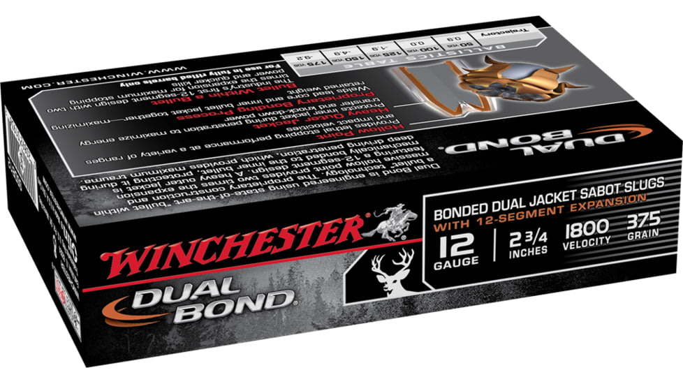 Winchester Dual Bond Shotshell 12 Gauge 375 grain 2.75in Centerfire Shotgun Slug Ammo, 5 Rounds, SSDB12