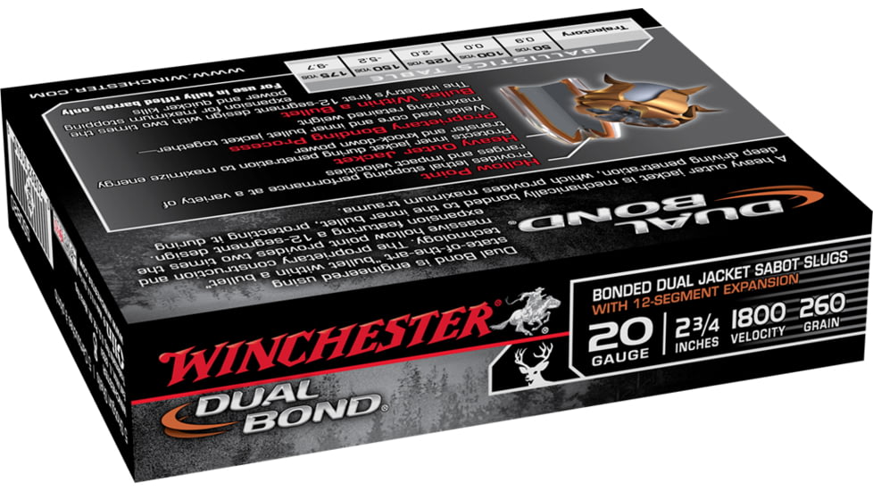 Winchester Dual Bond Shotshell 20 Gauge 260 grain 2.75in Centerfire Shotgun Slug Ammo, 5 Rounds, SSDB20
