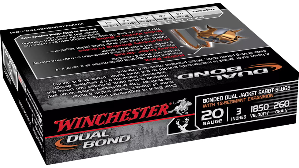 Winchester Dual Bond Shotshell 20 Gauge 260 grain 3in Centerfire Shotgun Slug Ammo, 5 Rounds, SSDB203