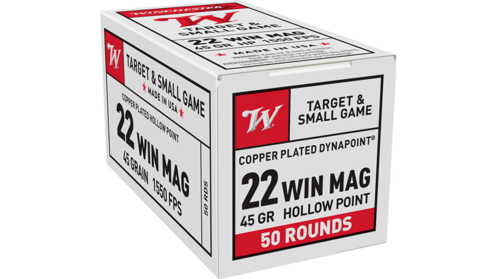 Winchester Dynapoint .22 Winchester Magnum Rimfire 45 grain Copper Plated Hollow Point Rimfire Ammo, 50 Rounds, USA22M