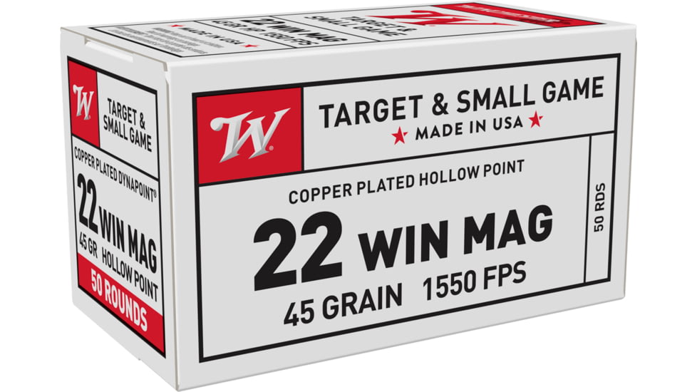 Winchester Dynapoint .22 Winchester Magnum Rimfire 45 grain Copper Plated Hollow Point Rimfire Ammo, 50 Rounds, USA22M