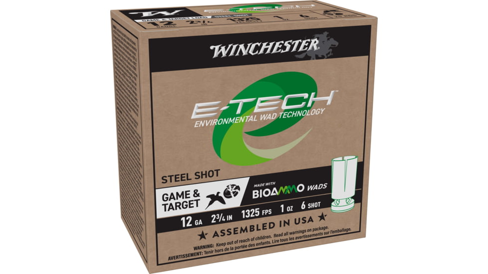 Winchester E-TECH Shotshells 12 Gauge 1 oz 2-3/4in Shotgun Ammo, 25 Rounds, WCL12S6
