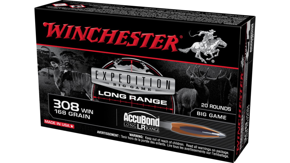 Winchester Expedition Big Game Long Range .308 Win. 168 Grain Accubond LR Rifle Ammo, 20 Round, S308LR