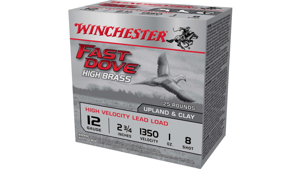 Winchester Fast Dove &amp; Clay High Brass 12 Gauge 1 oz 2.75in #8 Shotgun Ammo, 25 Rounds, WFD128B