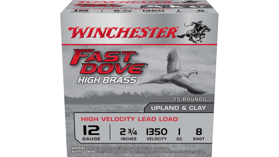Winchester Fast Dove &amp; Clay High Brass 12 Gauge 1 oz 2.75in #8 Shotgun Ammo, 25 Rounds, WFD128B