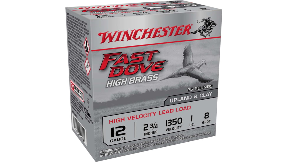 Winchester Fast Dove &amp; Clay High Brass 12 Gauge 1 oz 2.75in #8 Shotgun Ammo, 25 Rounds, WFD128B