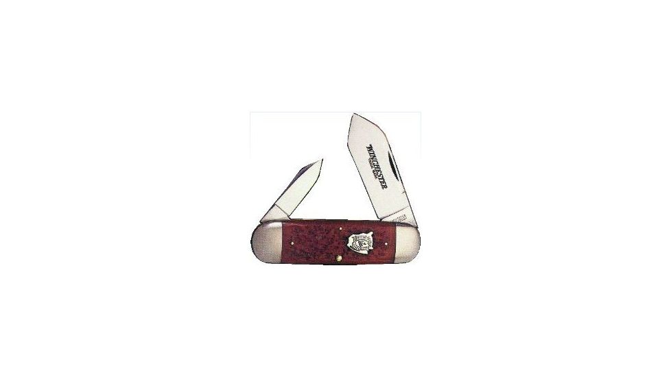 Winchester Knives 4 1/2in, 2 Blade Rope Sunfish Pattern w/ Burnt Orange Bone Handle, Buffalo Head Shield W 18 29110 BH