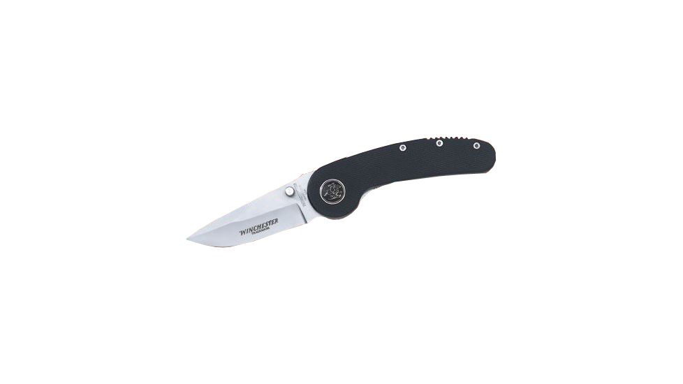 Winchester Knives 4in, 1 Blade Liner Lock w/ Black Plastic Handle, Horse and Rider W 40 14007