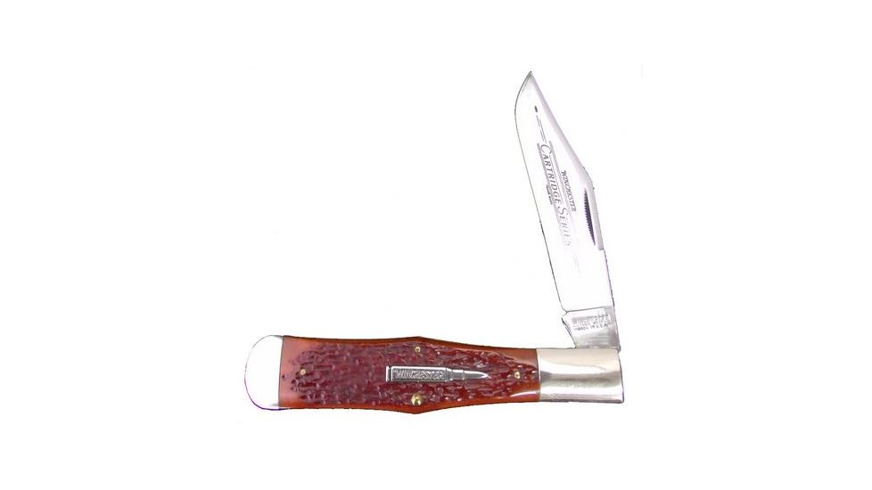 Winchester Knives 5 1/4in, 1 Blade Swell Hunting Pattern w/ Burnt Orange Bone Handle, Cartridge Shield W 18 19106