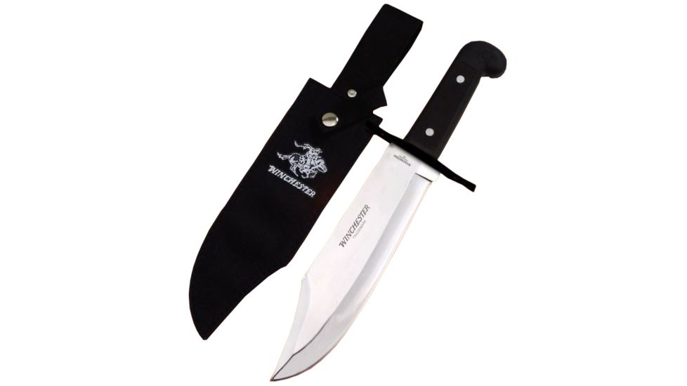 Winchester Knives Bowie Knife 9 1/2in Blade w/ Embroidered Heavy Duty Nylon Sheath, Box W 40 14030 B