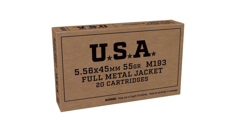 Winchester L.C. M193 5.56 55 Grain FMJ Brass Centerfire Rifle Ammo, 20RD BOX 1000RD CASE, WINCSGM193KW