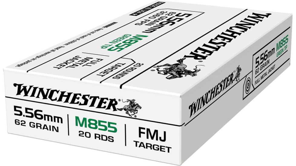 Winchester Lake City 5.56 MM M855 FMJ WIN 62 GR 50 Green Tip 50-20RD Box 1000 rds tot, WM855K Case