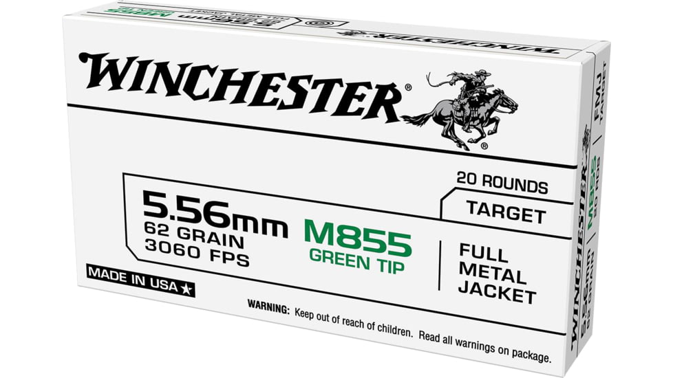 Winchester Lake City 5.56 MM M855 FMJ WIN 62 GR 50 Green Tip 50-20RD Box 1000 rds tot, WM855K Case