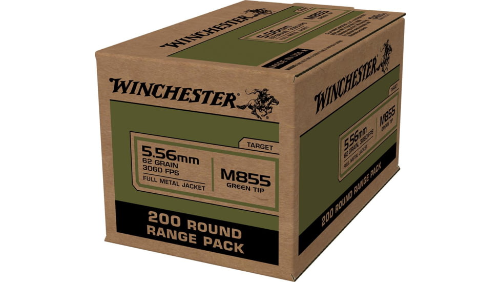 Winchester Lake City 5.56mm M855 Green Tip 62gr FMJ 4-200 RD Boxes 800 RD Case, WM855200C