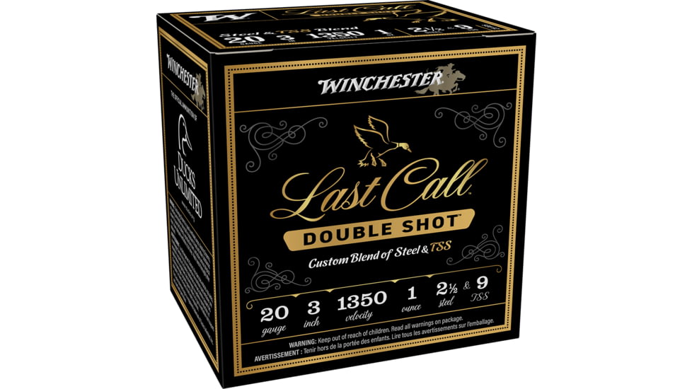 Winchester Last Call Double Shot 20 Gauge 1 oz 3 in Steel #2.5 &amp; TSS #9 Shotgun Ammo, 25 Rounds, LCDS2039