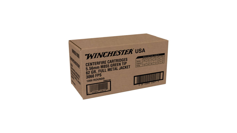 Winchester LC USA 5.56 M855 FMJ Brass Cased Centerfire Rifle Ammo, 1000RD, WINCWM8551000