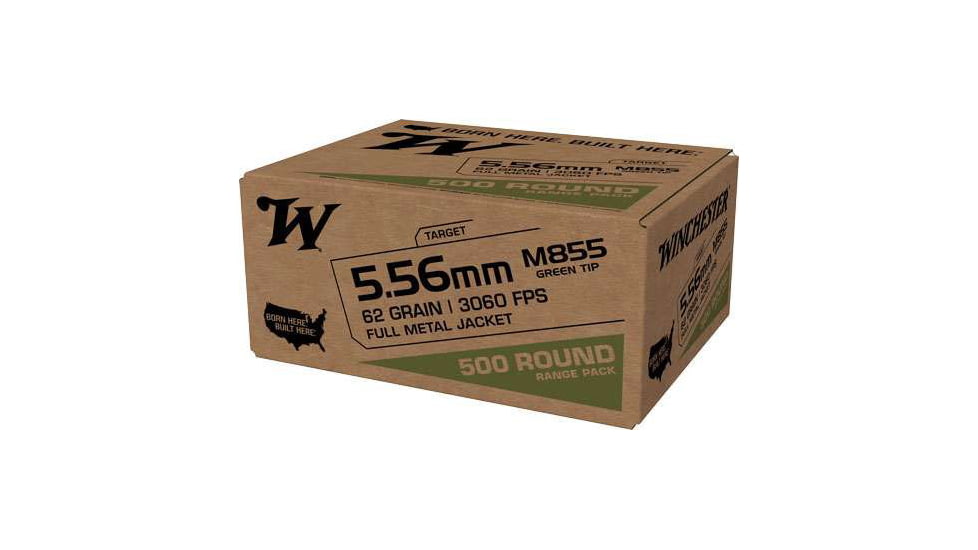 Winchester LC USA 5.56 M855 FMJ Brass Cased Centerfire Rifle Ammo, 500RD, WINCWM855500