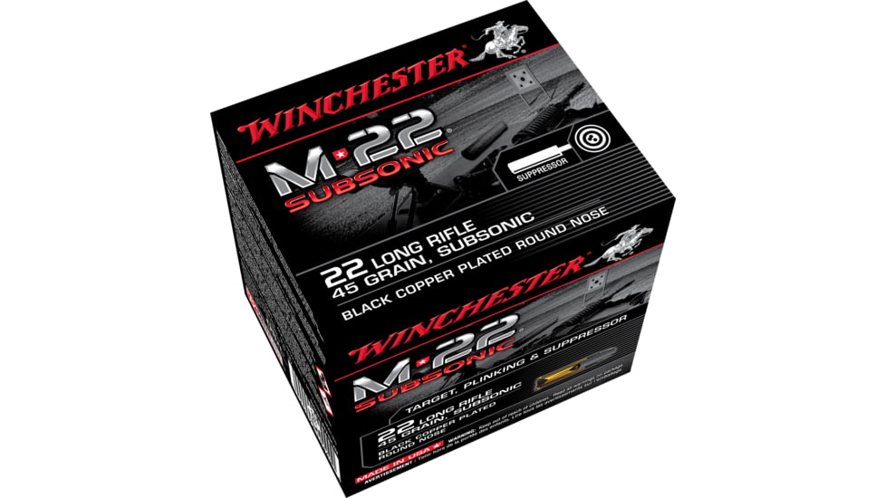 Winchester M-22 SUBSONIC .22 Long Rifle 45 grain Copper Plated Lead Round Nose Rimfire Ammo, 800 Rounds, S22LRTSU8