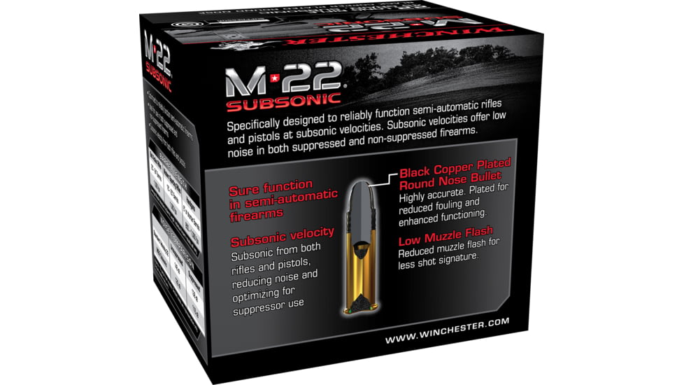 Winchester M-22 SUBSONIC .22 Long Rifle 45 grain Copper Plated Lead Round Nose Rimfire Ammo, 800 Rounds, S22LRTSU8