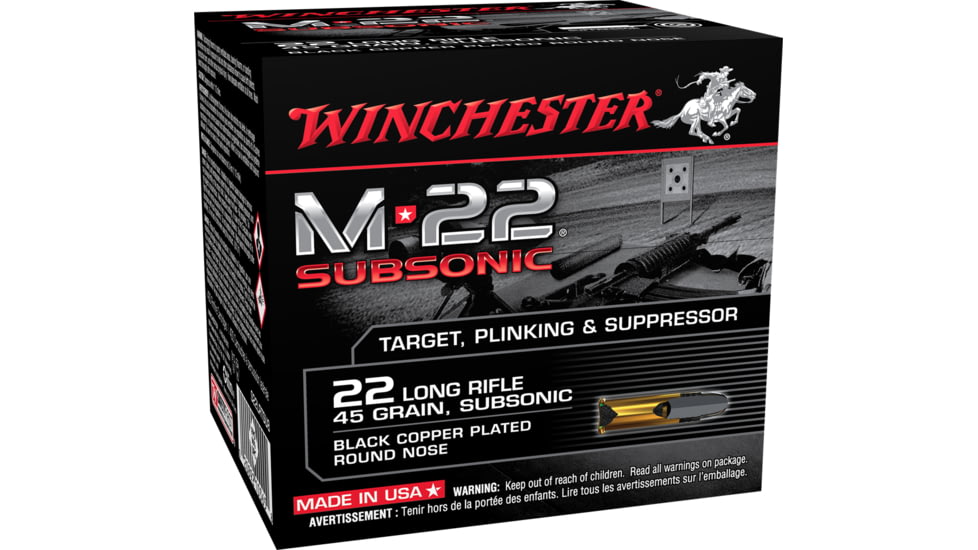 Winchester M-22 SUBSONIC .22 Long Rifle 45 grain Copper Plated Lead Round Nose Rimfire Ammo, 800 Rounds, S22LRTSU8