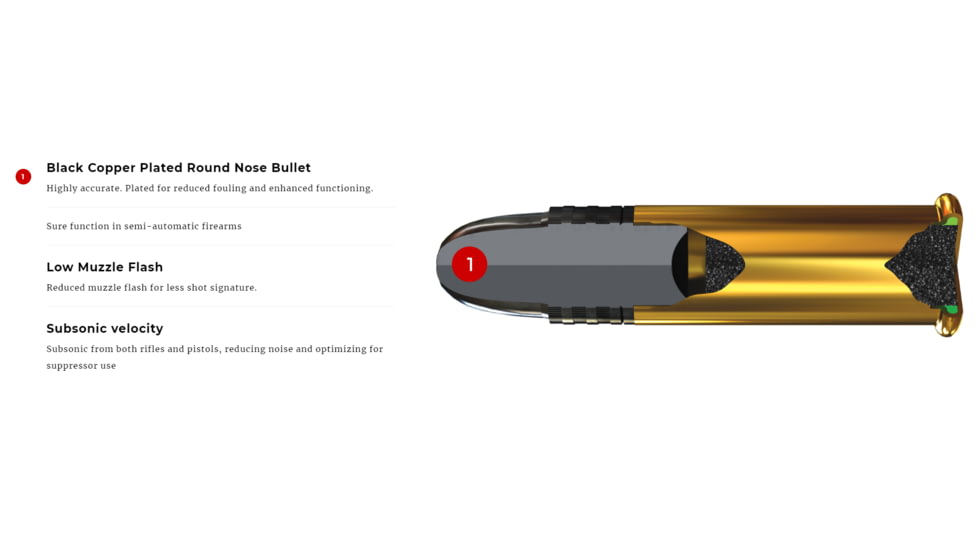 Winchester M-22 Subsonic Rimfire Ammo, .22 Long Rifle, Black Copper Plated Lead Round Nose, 45 grain, 100 Rounds, Black, S22LRTSUP