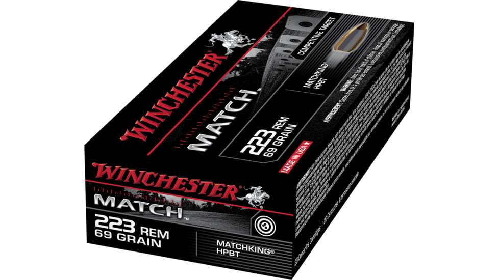 Winchester MATCH .223 Remington 69 grain Boat Tail Hollow Point Centerfire Rifle Ammo, 20 Rounds, S223M2