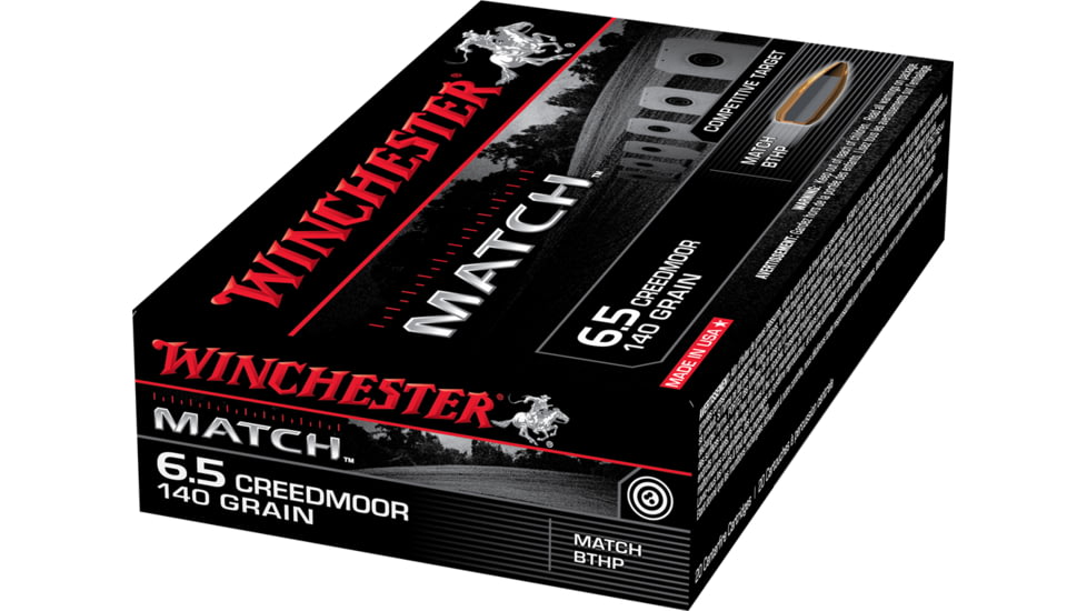 Winchester MATCH 6.5 Creedmoor 140 grain Boat Tail Hollow Point Centerfire Rifle Ammo, 20 Rounds, S65CM