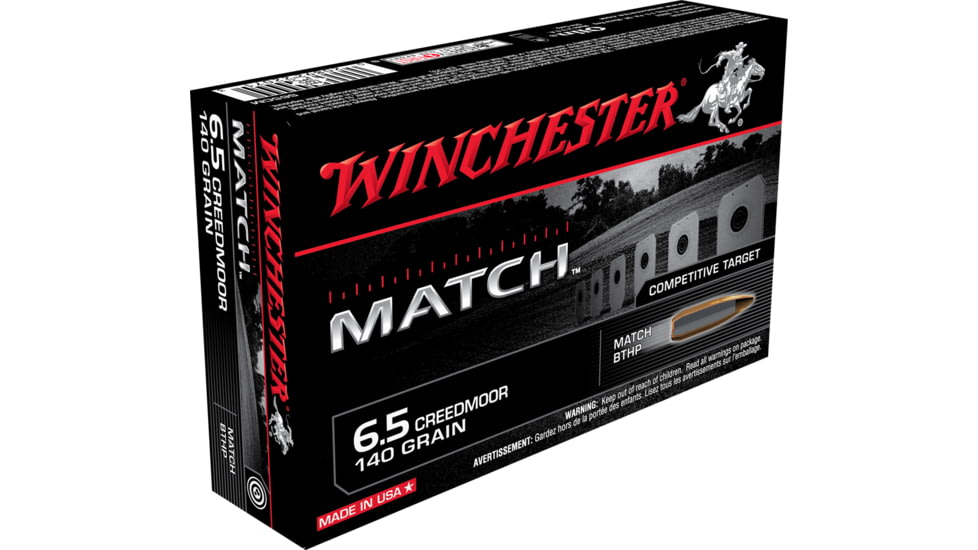 Winchester MATCH 6.5 Creedmoor 140 grain Boat Tail Hollow Point Centerfire Rifle Ammo, 20 Rounds, S65CM