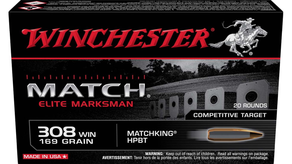 Winchester Match Elite Marksman .308 Winchester 169 Grain Matchking HPBT Centerfire Rifle Ammunition, 20 Rounds, S308M2
