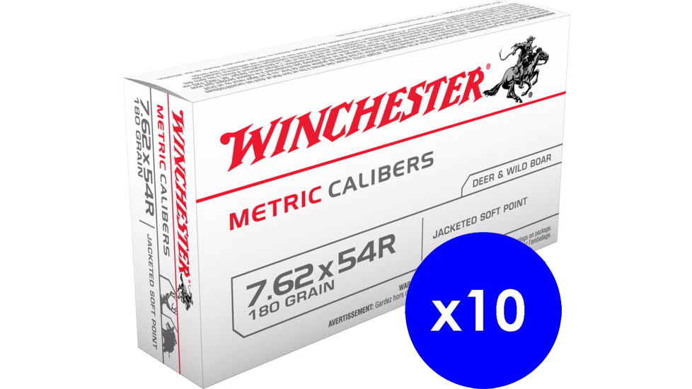 Winchester Metric, 7.62x54mm Russian, 180 grain, Jacketed Soft Point, Brass, Centerfire Rifle Ammo, 200 Rounds