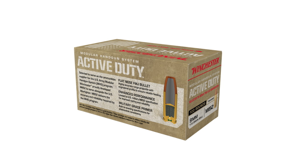 Winchester MHS 9 mm Luger 115 grain Full Metal Jacket Centerfire Pistol Ammo, 100 Rounds, WIN9MHSC