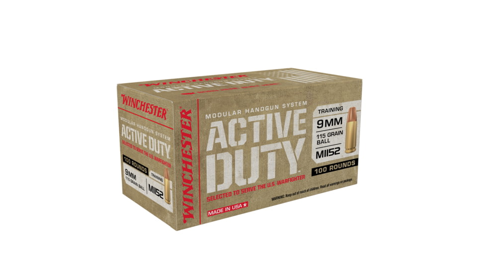 Winchester MHS 9 mm Luger 115 grain Full Metal Jacket Centerfire Pistol Ammo, 100 Rounds, WIN9MHSC