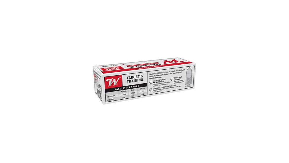 Winchester NATO 9mm Luger 124 Grain Full Metal Jacket Pistol Ammo, 100 Rounds, W9NATOVP