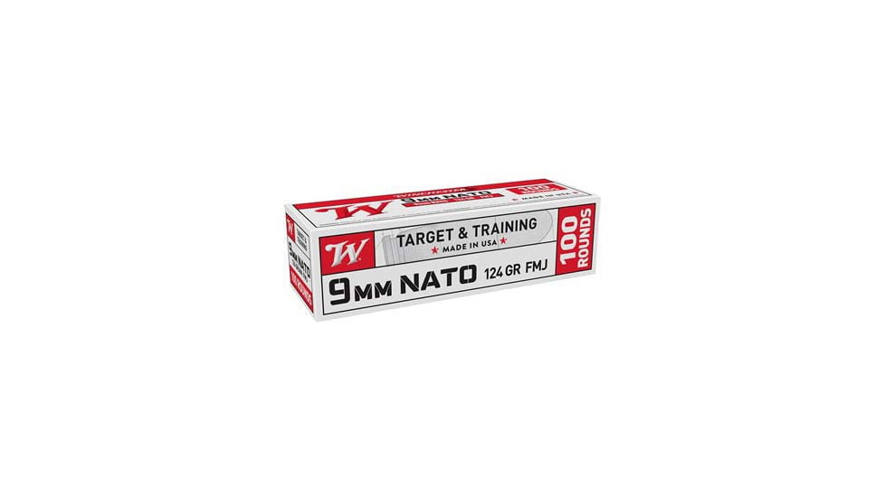 Winchester USA White Box 9mm Luger 124 Grain Full Metal Jacket Brass Pistol Ammo, 100 Round, W9NATOVP