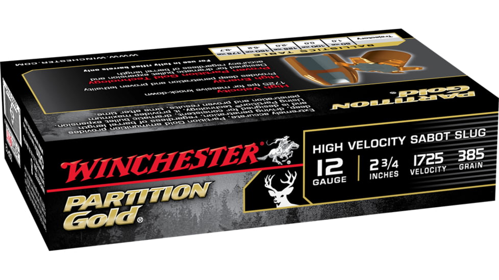 Winchester PARTITION GOLD 12 Gauge 385 grain 2.75in Centerfire Shotgun Slug Ammo, 5 Rounds, SSP12