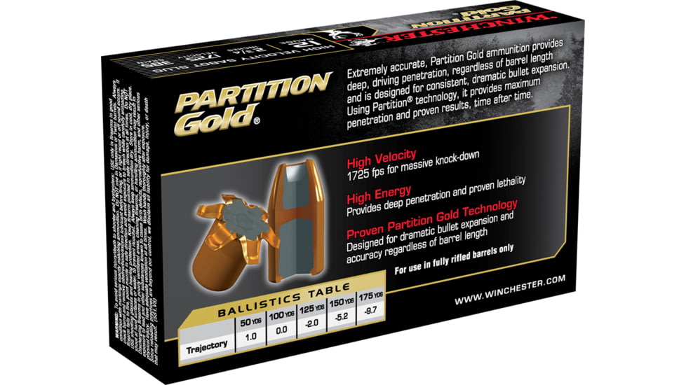 Winchester PARTITION GOLD 12 Gauge 385 grain 2.75in Centerfire Shotgun Slug Ammo, 5 Rounds, SSP12
