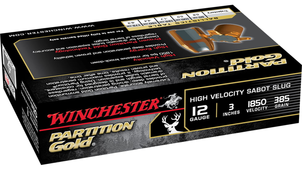 Winchester PARTITION GOLD 12 Gauge 385 grain 3in Centerfire Shotgun Slug Ammo, 5 Rounds, SSP123