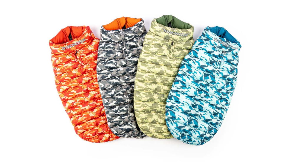 Winchester Pet Premium Reversible Puffy-Vest, Camo Black, Camo Blue, Camo Green, Camo Red
