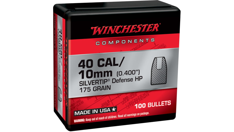 Winchester Pistol Bullets, 40 S&amp;W, .400, 175 Grain, Silvertip Jacketed Hollow Point, 100 Bullets, WB40ST175X-400CAL