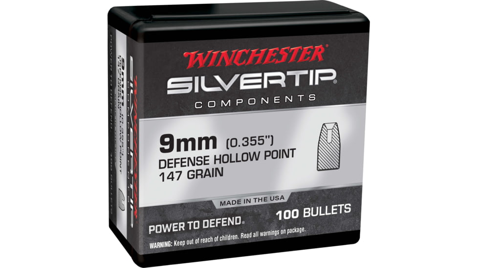 Winchester Pistol Bullets, 9 mm, .355, 147 Grain, Silvertip Jacketed Hollow Point, 100 Bullets, WB9ST147X-355CAL