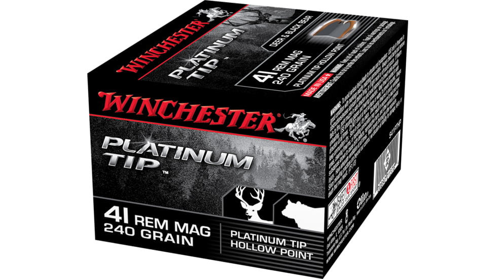 Winchester Platinum Tip Hollow Point .41 Remington Magnum 240 grain Platinum Tip Hollow Point Brass Cased Centerfire Pistol Ammo, 20 Rounds, S41PTHP