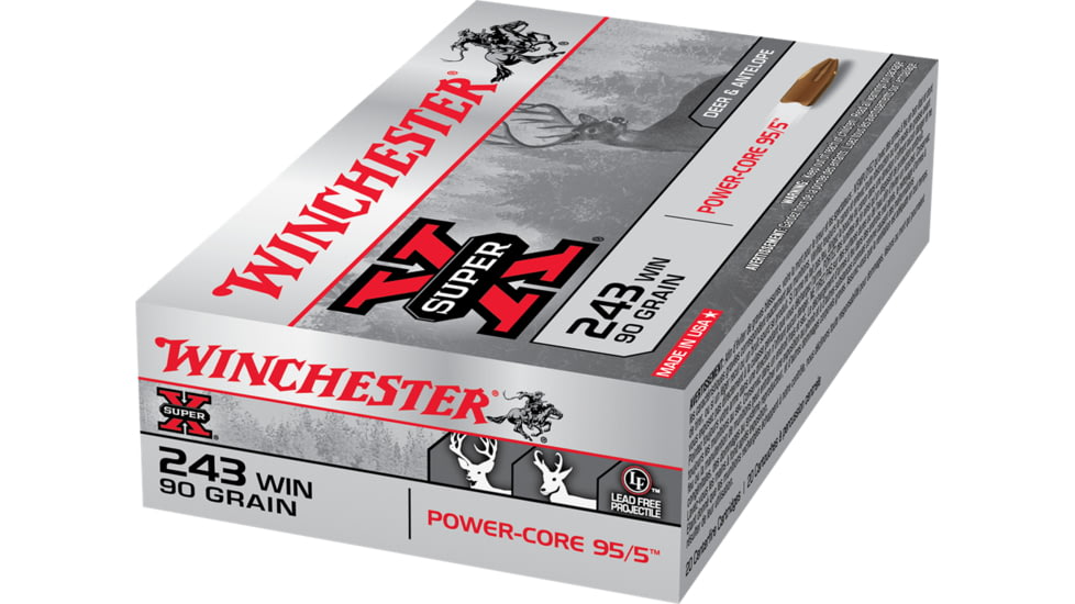 Winchester Power Core 95-5 .243 Winchester 90 grain Power-Core 95/5 Protected Hollow Point Centerfire Rifle Ammo, 20 Rounds, X243WLF