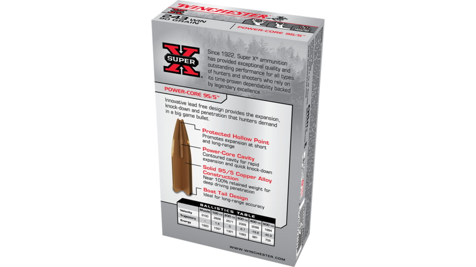 Winchester Power Core 95-5 .243 Winchester 90 grain Power-Core 95/5 Protected Hollow Point Centerfire Rifle Ammo, 20 Rounds, X243WLF