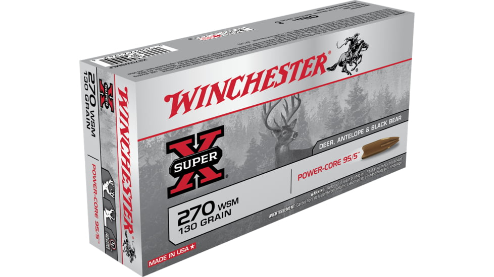Winchester Power Core 95-5 .270 Winchester Short Magnum 130 grain Power-Core 95/5 Protected Hollow Point Centerfire Rifle Ammo, 20 Rounds, X270WSMLF