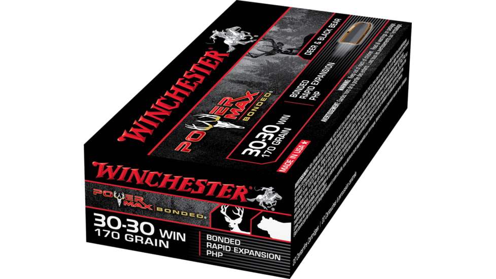 Winchester Power Max BondeD .30-30 Winchester 170 grain Bonded Rapid Expansion Protected Hollow Point Centerfire Rifle Ammo, 20 Rounds, X30303BP