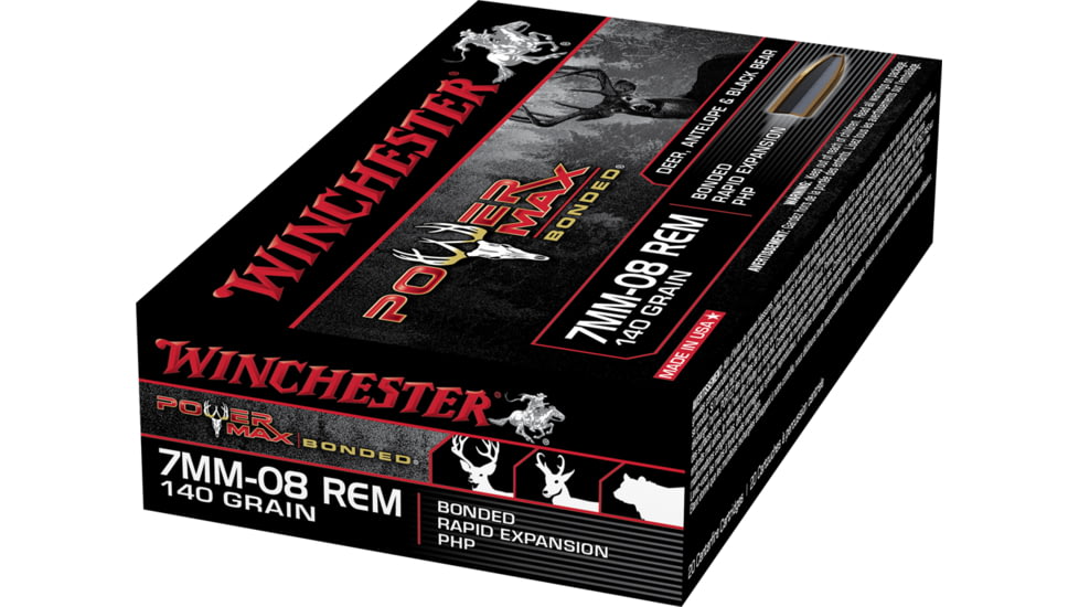 Winchester Power Max BondeD 7mm-08 Remington 140 grain Bonded Rapid Expansion Protected Hollow Point Centerfire Rifle Ammo, 20 Rounds, X708BP