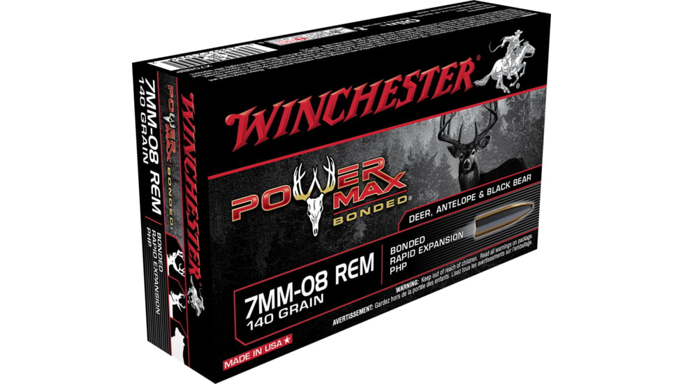 Winchester Power Max BondeD 7mm-08 Remington 140 grain Bonded Rapid Expansion Protected Hollow Point Centerfire Rifle Ammo, 20 Rounds, X708BP