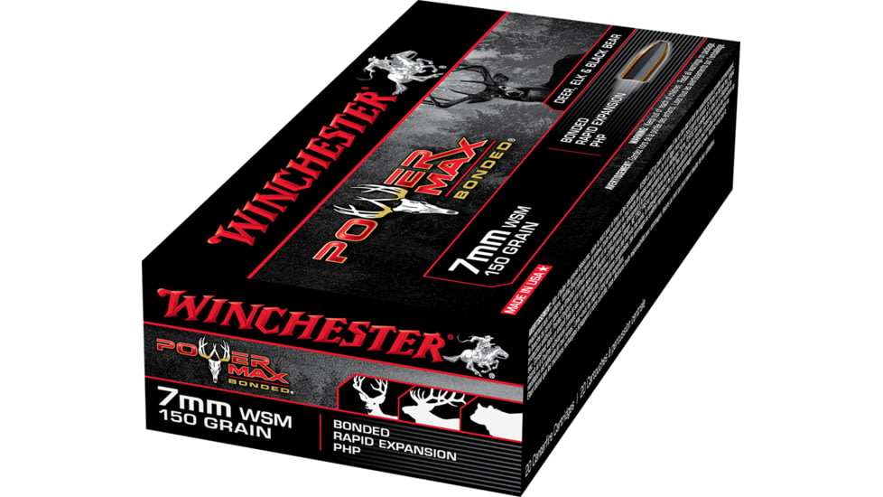 Winchester Power Max BondeD 7mm Winchester Short Magnum 150 grain Bonded Rapid Expansion Protected Hollow Point Centerfire Rifle Ammo, 20 Rounds, X7MMWSMBP