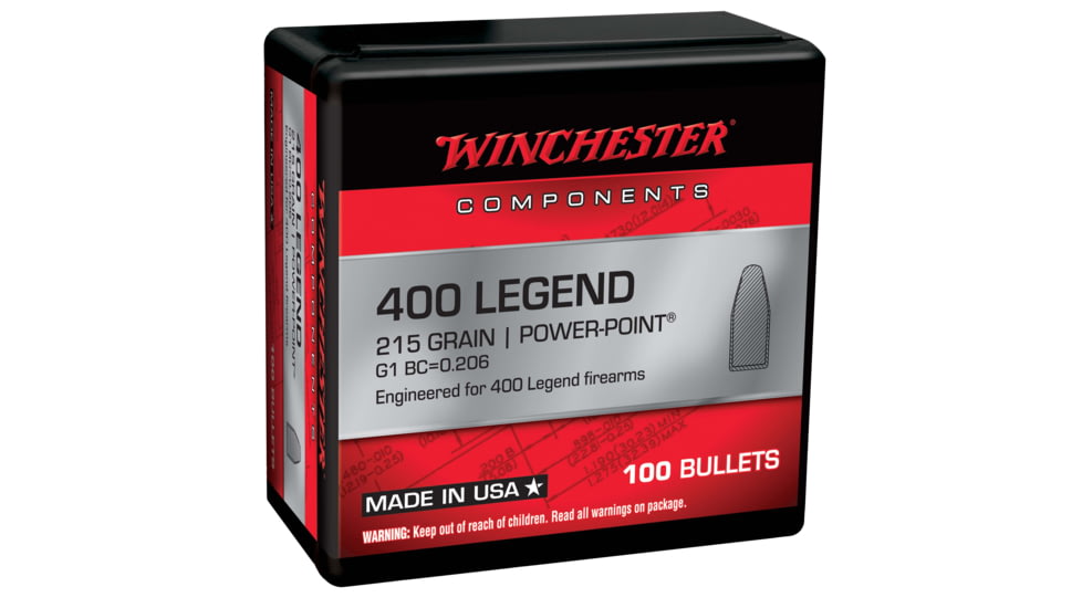 Winchester Powerpoint .400 Caliber Rifle Bullets, 215 grain, Jacketed Soft Point, 100 Bullets, WB400P215X
