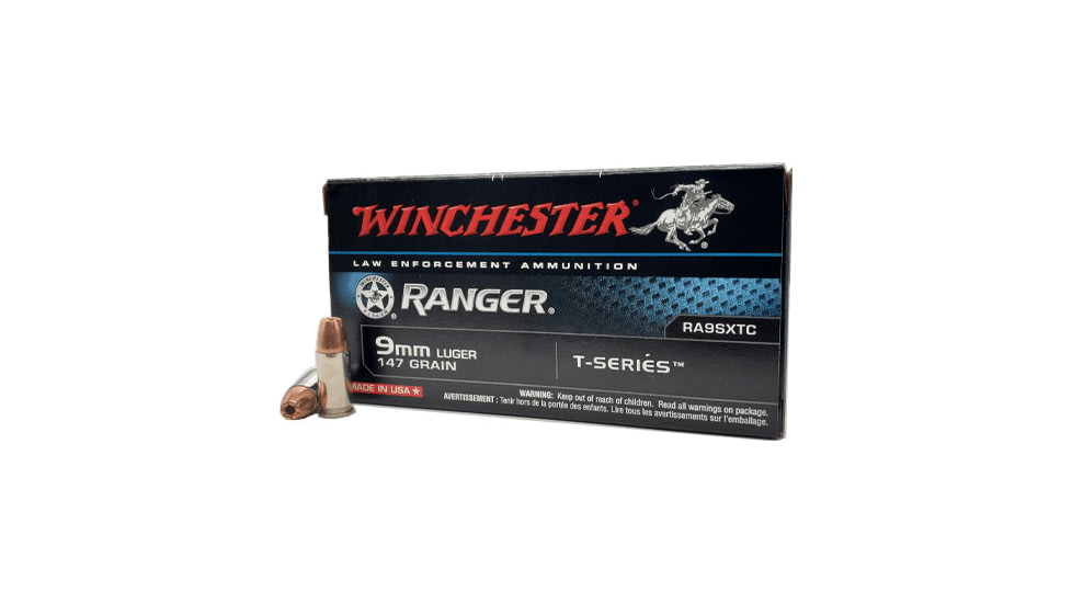 Winchester Ranger 9mm 147 Grain Brass Cased Centerfire Pistol Ammo, 50RD BOX, WINCRA9SXTC